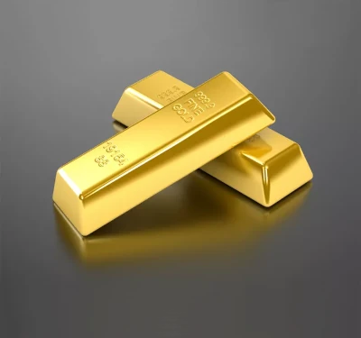 Two gold bars with a grey background behind them.